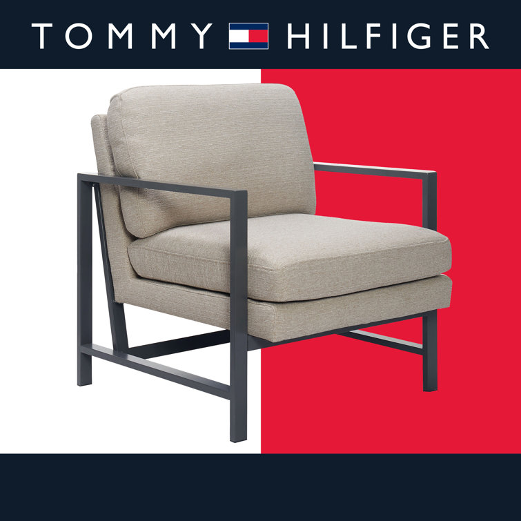 Tommy Hilfiger Russell Square Metal Frame Accent Chair Mid Century Modern Medium Soft Pillow Back